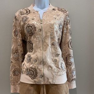 Chico "Black Label"Dusty Sand Sequin Bomber Jacket